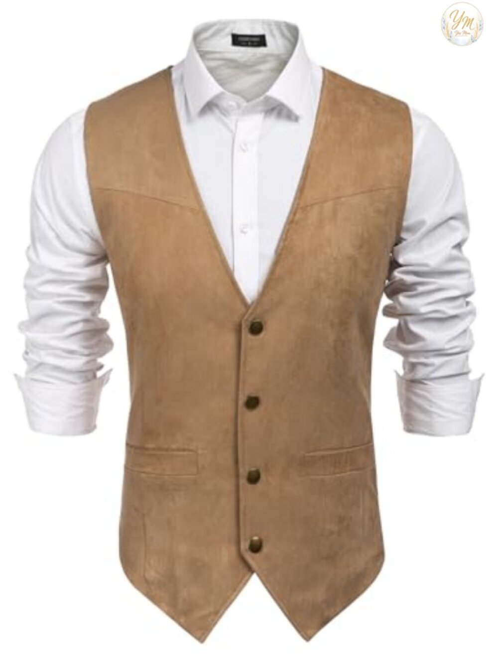 Suede Western Vest Slim Fit Button Cowboy Waistcoat V-Neck Sleeveless
